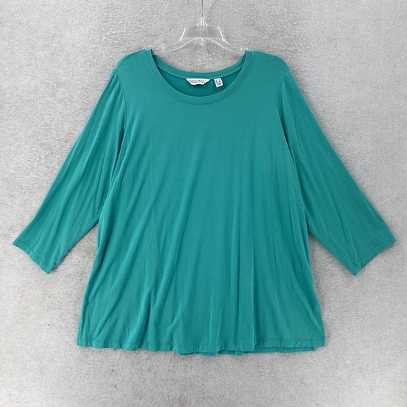 Susan Graver Tunic Top Women 1X Green‎ Weekend Essentials Stretchy 3/4 Sleeve - Picture 1 of 9